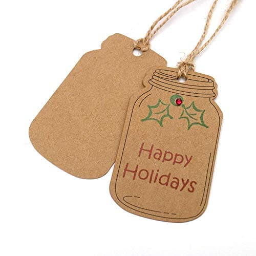 G2PLUS Kraft Paper Gift Tags, 100PCS Brown Hangtags for Canning Jars and Party Favors