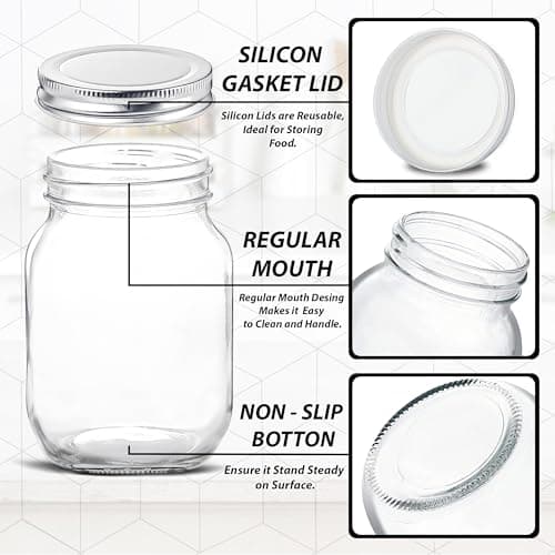 16 oz Clear Glass Jars with Silver Lids for Canning & Storage (2 PACK)