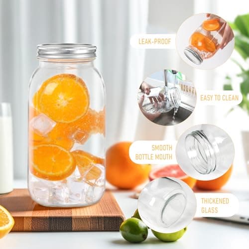 Wide Mouth 64oz Glass Mason Jars, 3 Pack Airtight Lid, Perfect for Canning & Preserving