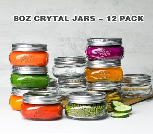 Clear 8 oz Wide Mouth Mason Jars, 12 Pack with Lids & Bands, Perfect for Canning & Preserving
