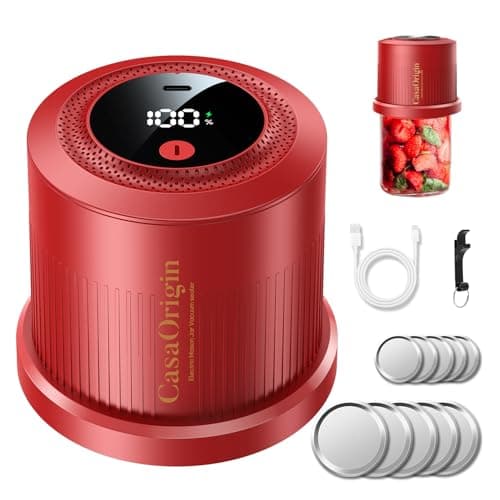 Electric Mason Jar Sealer Kit with 10 Canner Lids & Can Opener — Red
