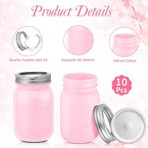 10 Pack 16 oz Pink Glass Mason Jars with Lids for Preserving Jam and DIY Gifts