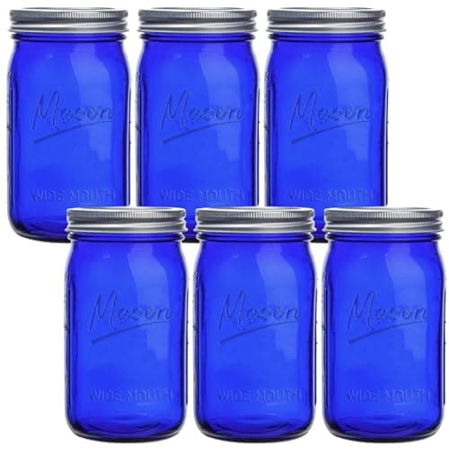 Blue Mason Jars 32 oz, 6Pack Wide Mouth Colored Canning Jars