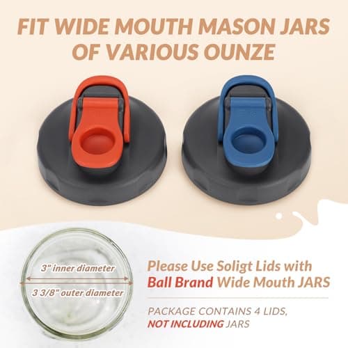 SOLIGT 4 Pack Ball Brand Mason Jar Lids, Wide Mouth Pour Spouts for Salad Dressing & Food Storage