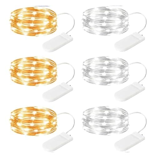 Brightown 24 Pack WaterProof 7 ft 20 LED Mini String Lights Silver Wire Firefly Lights — Warm White and White