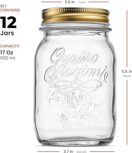 Bormioli Rocco Quattro Stagioni 17oz 12-Pack Glass Jars, Airtight Lid, Dry Food Storage, Italian Made