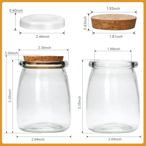 Brajttt Mini Yogurt Jars 30 Pack, 7 oz Glass Favor Jars with Cork Lids