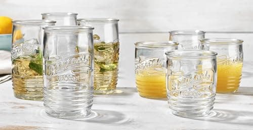 Glaver's Original Mason Drinking Glasses for Everyday Home Use Water Beer Juice Cocktail 8-Piece Set 4-20 Oz Highball Glasses and 4-13 Oz Whiskey Cups