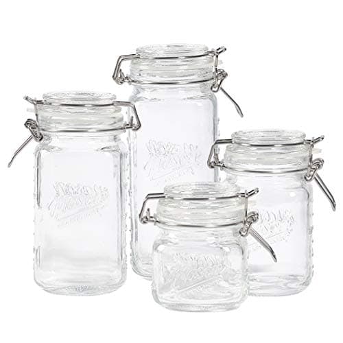 Mason Craft & More Airtight Kitchen Food Storage Clear Glass Clamp Jars, 4 Piece Mini Clamp Preserving Jar Set
