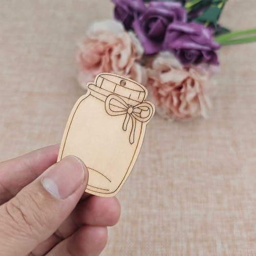 50pcs Mini Wood Mason Jar Cutouts with Hole Hemp Ropes for Decorations