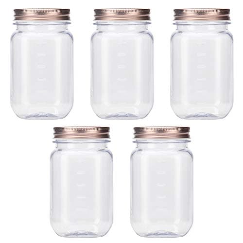 Novelinks 16 Ounce Clear Plastic Jars - BPA Free, Refillable Kitchen Storage Containers (20 Pack) — Rose Gold
