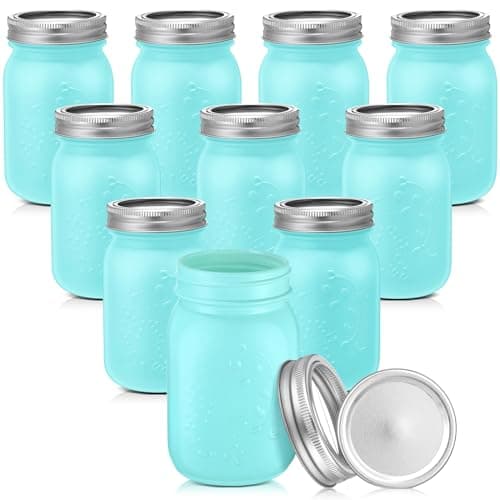 10 Pack 16 oz Pink Glass Mason Jars with Lids for Preserving Jam and DIY Gifts — Teal