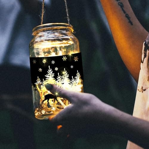 Wild Deer and Tree Silhouette Cutouts for Jars, 12Pcs Reusable Home Decor Kit