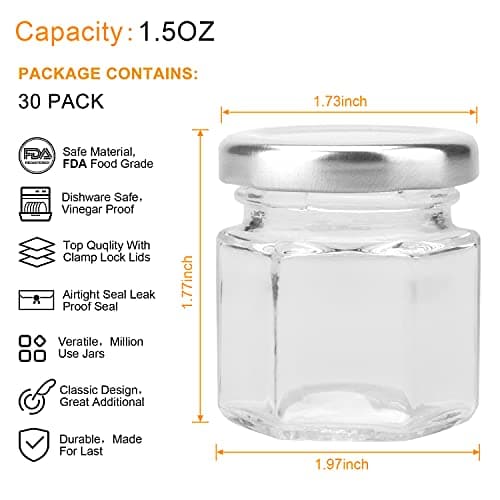 Accguan 30 PC 1.5 oz Glass Jars with Silver Lids, Mini Mason Jars for Gifts & Crafts