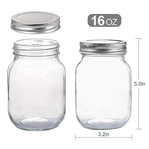 Glass Regular Mouth Mason Jars, 16 oz Clear Glass Jars for Food Storage and Sealing, Perfect for Dry Food, Snacks, and Candies (4PACK)  
Glass Regular Mouth Mason Jars, 16 oz Clear Glass Jars for Overnight Oats and DIY Projects, Ideal for Sealing and