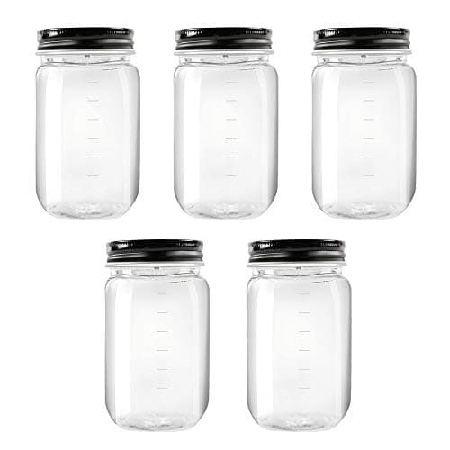 Novelinks 16 Ounce Clear Plastic Jars - BPA Free, Refillable Kitchen Storage Containers (20 Pack) — Black
