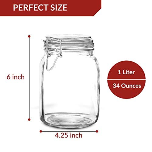 3-Liter Mason Jars with Lid | Airtight Glass Storage for Food, Coffee, Candies & More | Glass Canisters | 34 Ounces