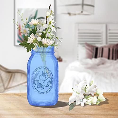 ElegantTime 32 oz Blue Glass Mason Jars, 6 Pack for Canning & Storage