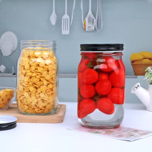 QAPPDA Clear 32 oz Wide Mouth Glass Mason Jar Set of 12 with Airtight Lid for Pickles, Jams, Canning