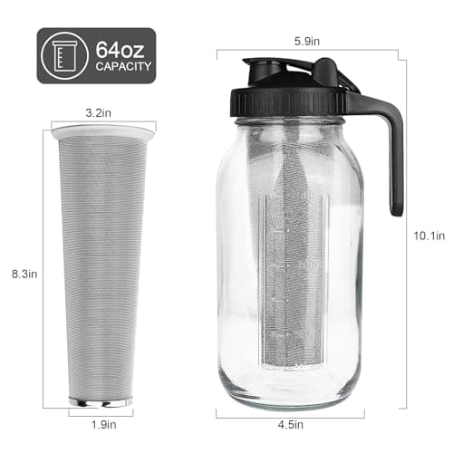 64 oz Cold Brew Coffee Maker, Stainless Steel Filter Mason Jar Pitcher