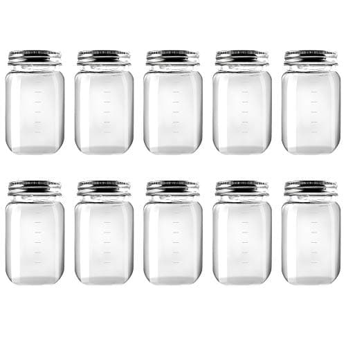 16 Ounce Clear Plastic Jars - Refillable Slime Storage Containers, BPA Free (10 Pack)