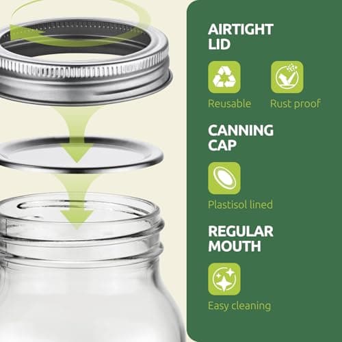 6 Pack 24 oz Airtight Glass Mason Jars for Food Storage & Preserving