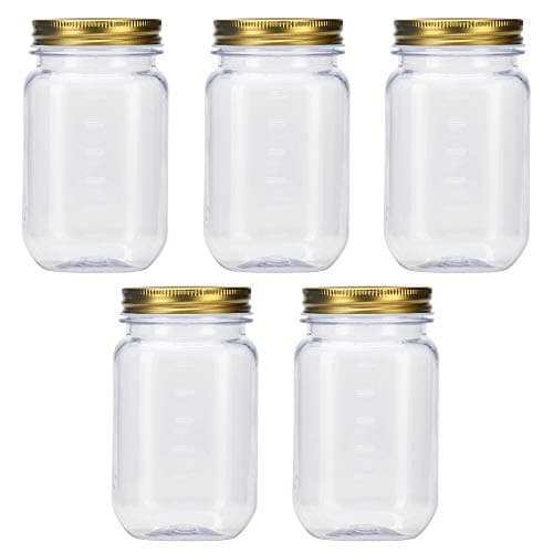 Novelinks 16 Ounce Clear Plastic Jars - BPA Free, Refillable Kitchen Storage Containers (20 Pack) — Gold