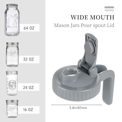 Airtight Mason Jar Pour Spout Lid, Wide Mouth, Leak-Proof, Durable, Pack of 2