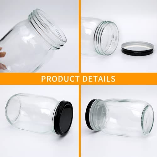 QAPPDA Clear 32 oz Wide Mouth Glass Mason Jar Set of 12 with Airtight Lid for Pickles, Jams, Canning