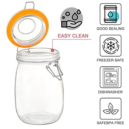 Clear 32 oz Wide Mouth Mason Jars, 4PC Set with Airtight Lid for Canning Sugar BeansCoffee