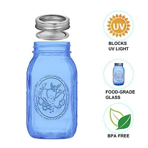 ElegantTime 32 oz Blue Glass Mason Jars, 6 Pack for Canning & Storage