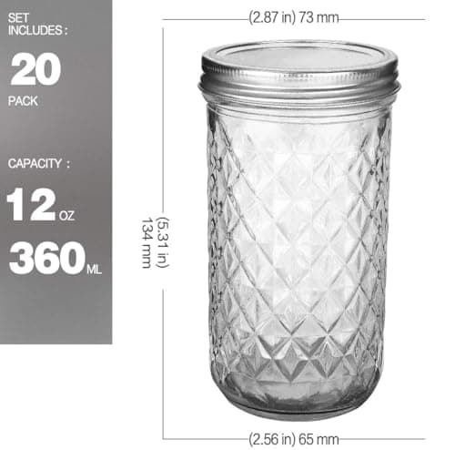 VERONES 12 OZ Canning Jars, Perfect for Jam & Honey, 20-Pack