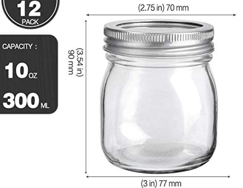 KAMOTA 10 oz Mason Jars, 12 Pack, Whiteboard Labels Included