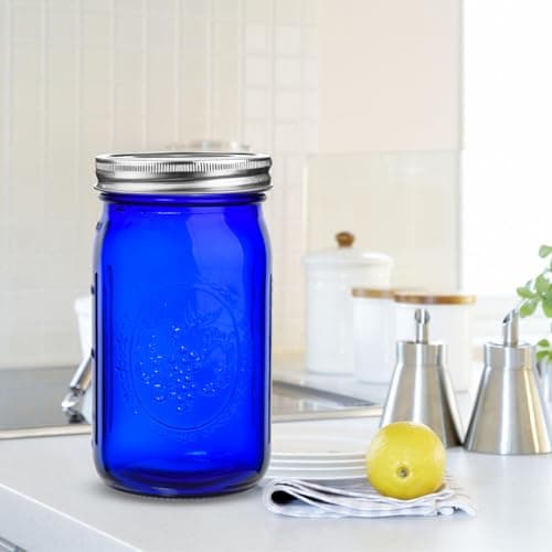 Eleganttime Blue Mason Jars Wide Mouth, 6 Pack Cobalt Blue Colored Mason Jars 32 oz for Canning and Pickling, Storage, DIY Crafts & Décor  
Eleganttime Blue Mason Jars Wide Mouth, 6 Pack Cobalt Blue Colored Mason Jars 32 oz for Home Organization, Can