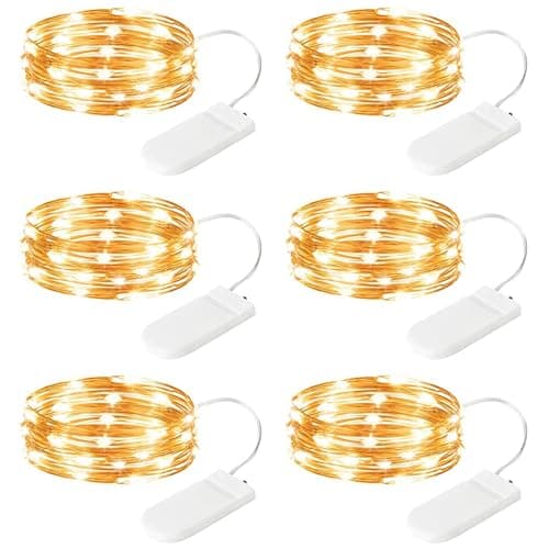 Battery Operated 7ft 20 LED Silver Wire Fairy Lights - Waterproof for DIY & Weddings — Warm White