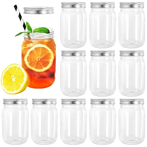 Tebery 24-Pack Clear Plastic Mason Jars, Shatterproof Storage for Slime, Oats, Honey — 16Oz-12