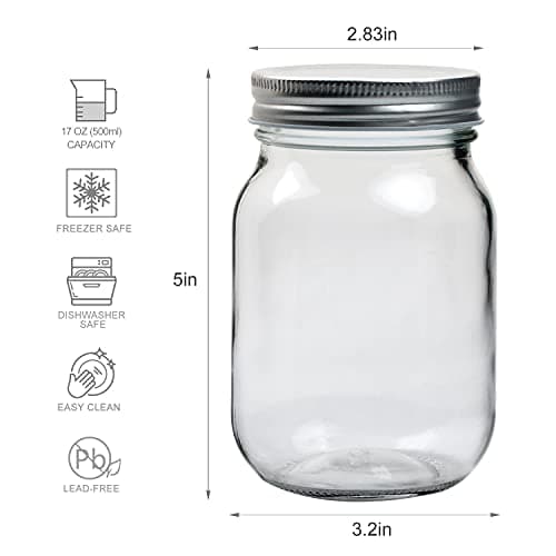 Accguan Mason Jars 16 oz, 12-Pack with Lids & Bands, 16 Labels Included