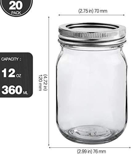KAMOTA 12 oz Mason Jars, 20 Pack, Whiteboard Labels Included