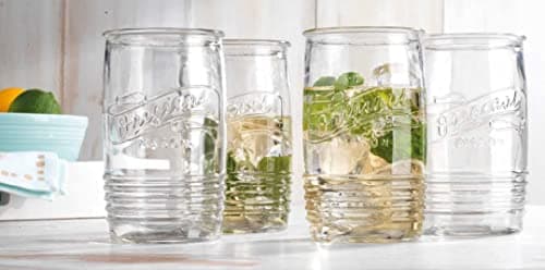 Glaver's Set of 8 20oz Vintage Mason Logo Stemless Tumbler Glasses for Bar and Everyday Use