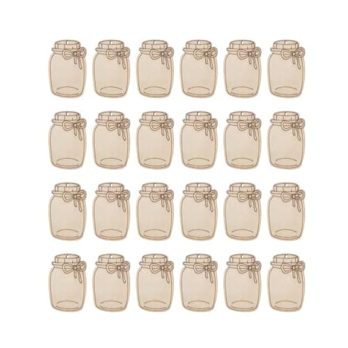 50pcs Mini Wood Mason Jar Cutouts with Hole Hemp Ropes for Decorations
