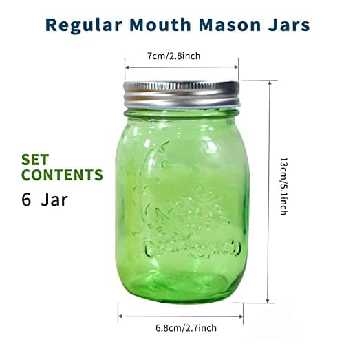 Colorful 16 oz Glass Mason Jars with Lids - 6 Pack Canning, DIY Crafts, Fermenting, Microwave & Freeze Safe