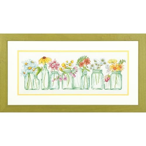 14 Count White Aida Dimensions Mason Jar Cross Stitch Kit, 18" x 7"