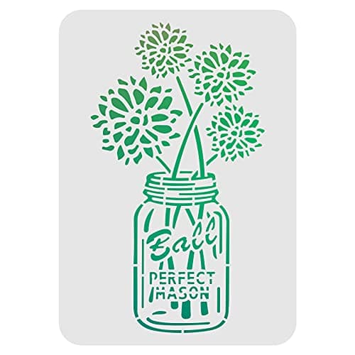 FINGERINSPIRE Mason Jar Floral Stencil 29.7x21cm Plastic Reusable Drawing Stencils