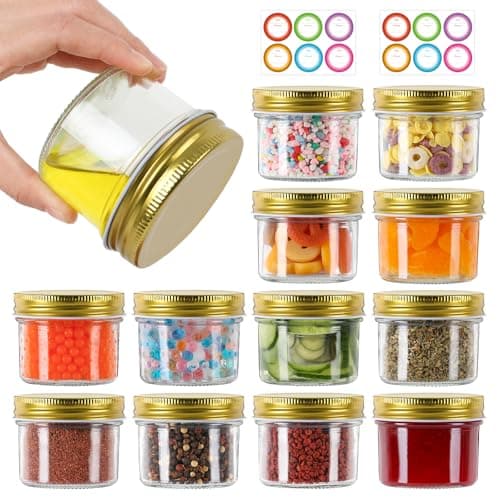 AuroTrends 4 oz Silver Lids Mason Jars 12Pcs for Candles Jams Spices — Gold Lids