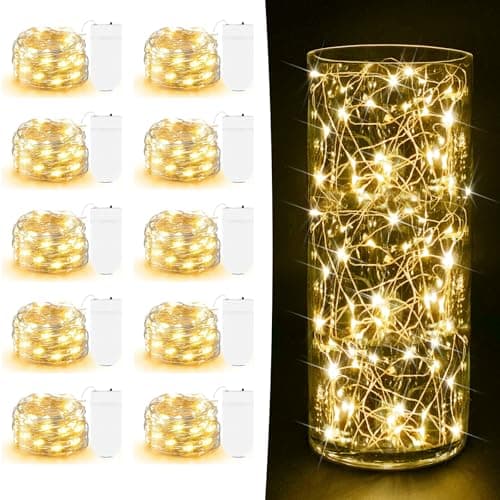 10 Pack Copper Twinkle Lights - 7ft Warm White Battery Operated Fairy Lights for DIY Crafts & Party Decor