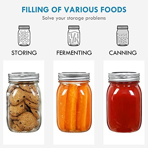 YEBODA 12-Pack 16 oz Wide Mouth Glass Canning Jars with Airtight Lids