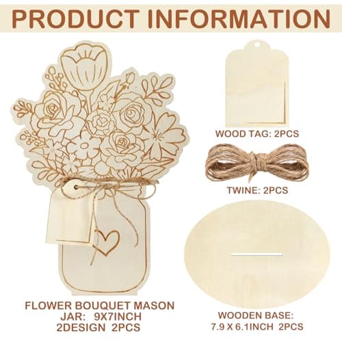Color Your Own Wood Flower Bouquet Card for Mother's Day DIY Gift for MomGrandma Wife Sister Teachers