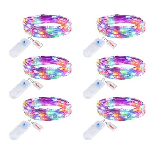 Minetom 12 Pack Waterproof Fairy Lights with Timer - 7ft LED Silver Wire Firefly Lights — Pastel