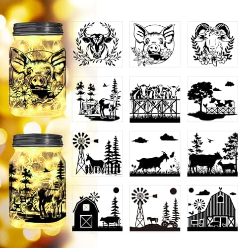 Reusable Forest Silhouette Jar Decals, 12Pcs DIY Craft Kit for Jars & Mason Can — Animal Life on the Farm