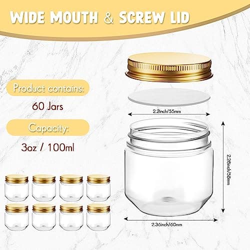 Tanlade Gold 60pcs 3oz Clear Mason Jars with Lids Bulk Storage Containers